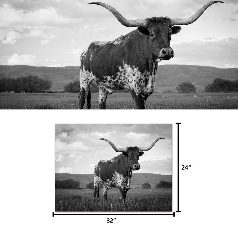 Visual Art Decor Longhorn Cow Pictures Black and White Cow Painting Canvas Wall Art Framed Artwork for Home Decor 24inchx32inch - Image 5